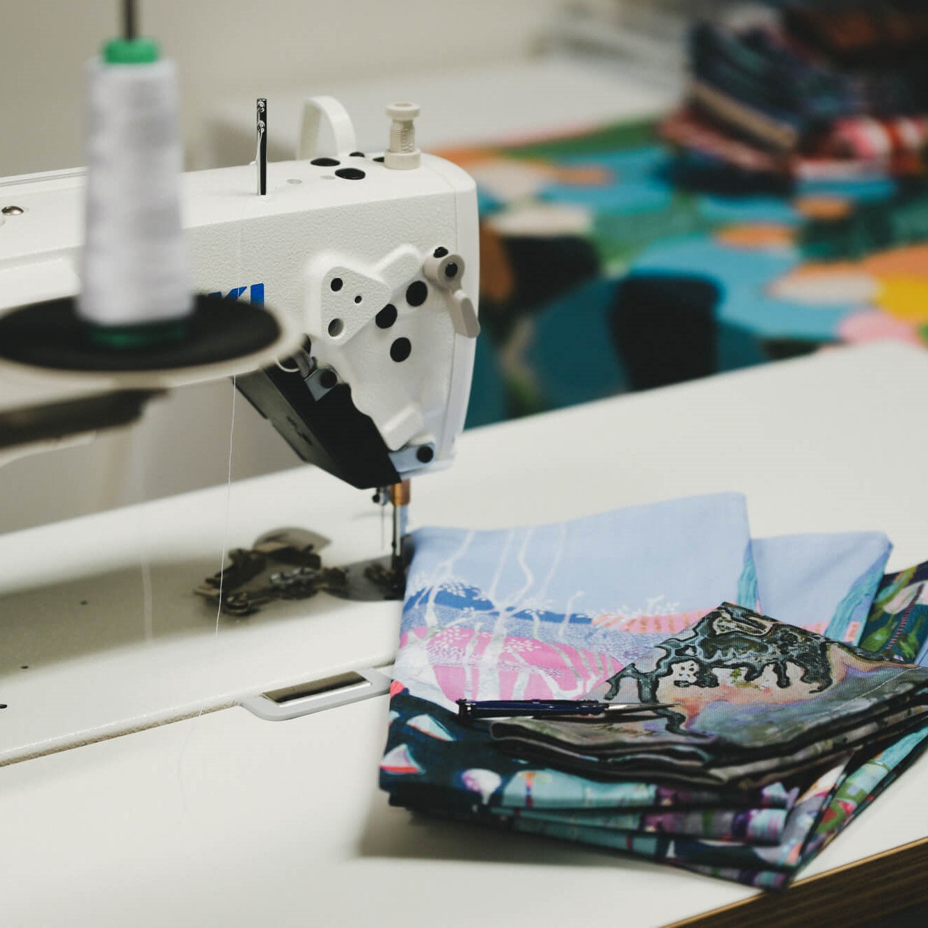 Australian-made tea towels on the sewing table.