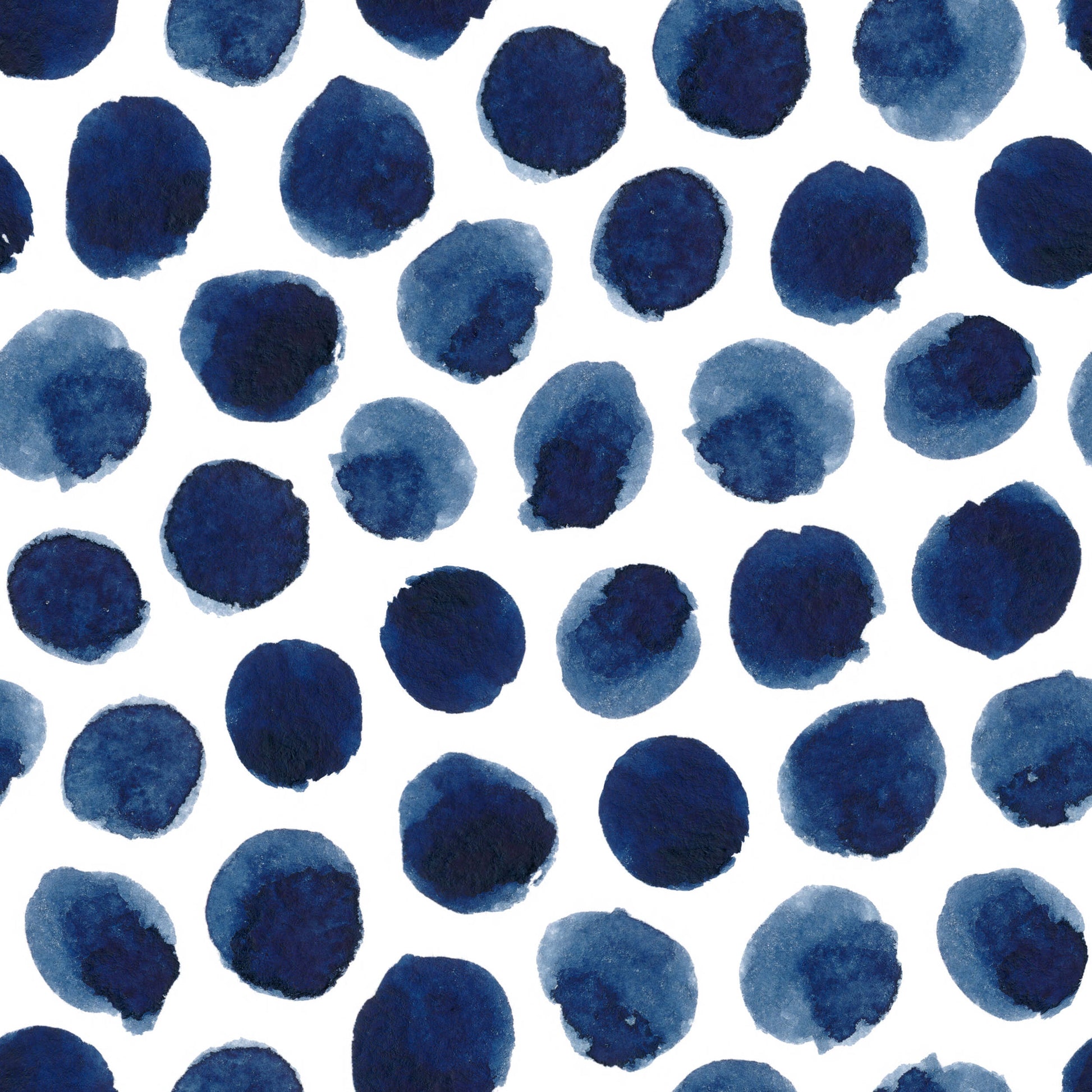 cushion back blue watercolour spots on white base fabric.